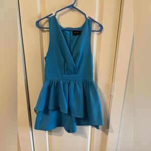 DO+BE Bright Teal V-Neck Peplum Romper